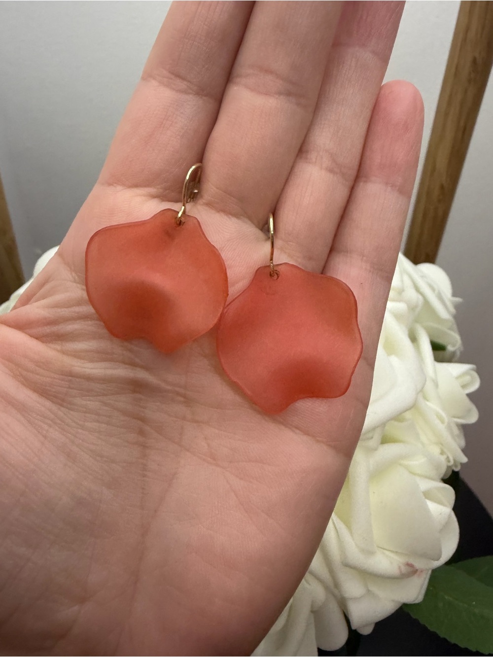 Gold Hoop Coral Petal Drop Earrings - Women Jewelry